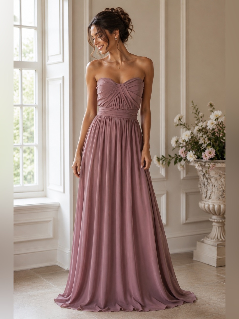 Birdy Grey Grace Convertible Chiffon Formal Maxi Dress Dark Mauve L